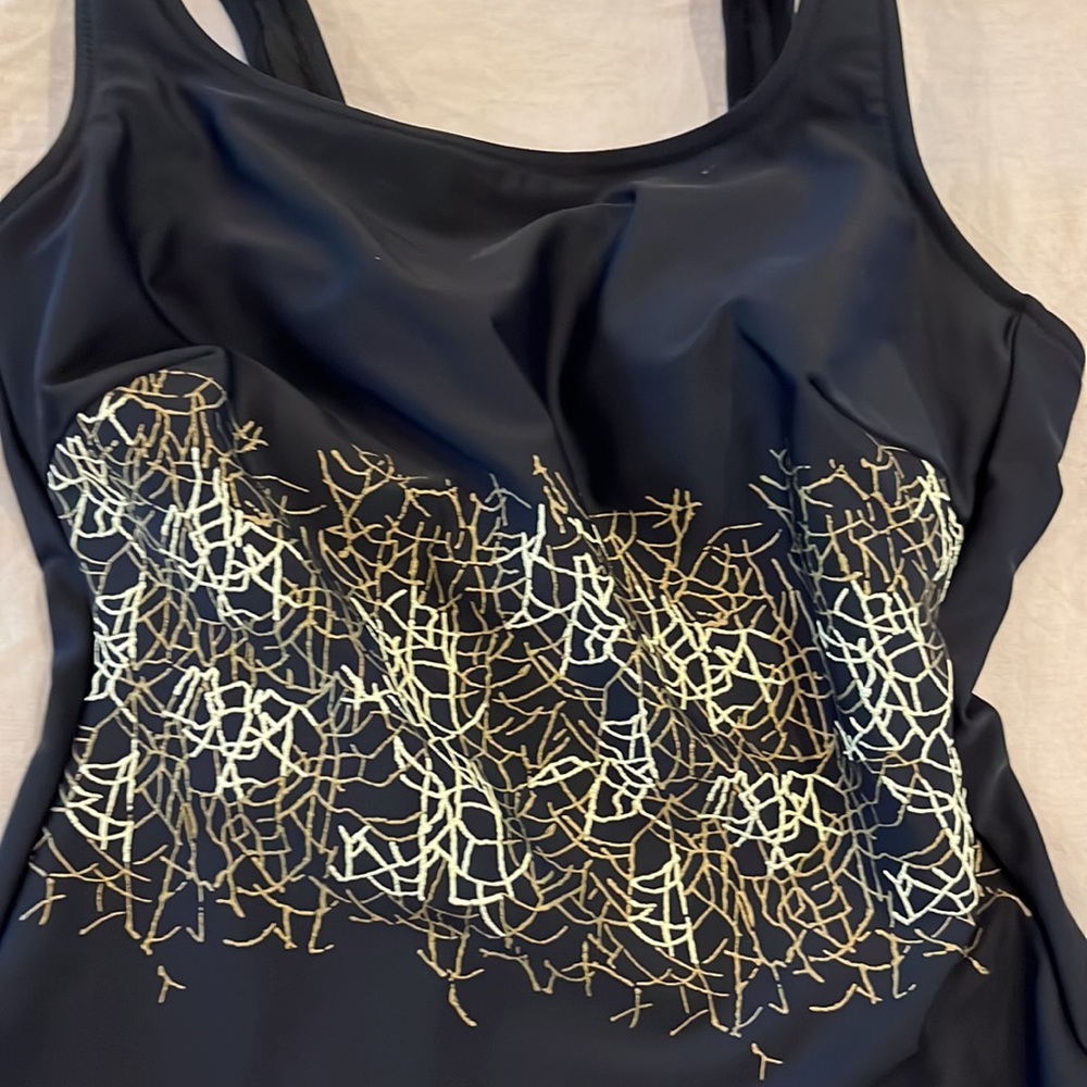 One piece swimsuit bathing suit black gold